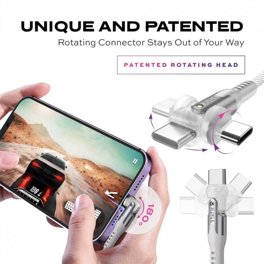 STATIK PowerPivot Pro nailonist punutud kaabel, USB-C kuni USB-C, 3m, Valge