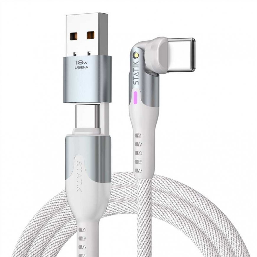 STATIK PowerPivot Pro nailonist punutud kaabel, USB-C kuni USB-C, 3m, Valge – 2