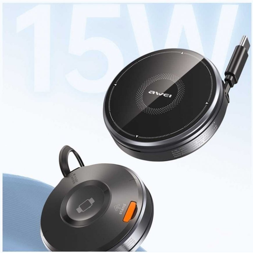 Inductive charger 3 in 1 AWEI W27 15W with USB-C cable, fast charging, black color – 4