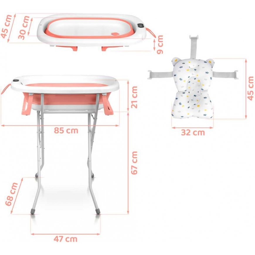 Foldable baby bath for children and infants with frame, thermometer, and insert Ricokids RK-287 in white and pink – 4