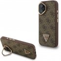 "Guess" PU 4G rhinestone triangle-shaped logo stand with camera frame, "MagSafe" case for iPhone 16, brown "Guess" PU 4G rhinestone triangle-shaped logo stand with camera frame, "MagSafe" case for iPhone 16, brown