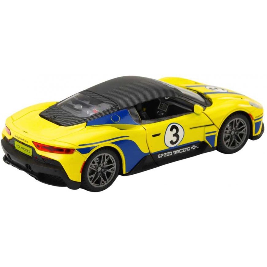 Lean Toys Metalinis Sportinis Automobilis Šviesos Garso Pavaros Geltonas 1:22 – 3