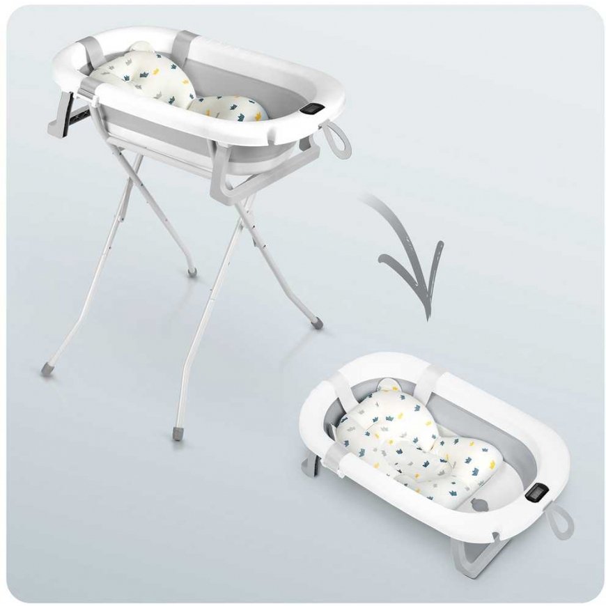 Foldable bathtub for children, infants with a frame, thermometer, and insert Ricokids RK-287 white-gray – 5