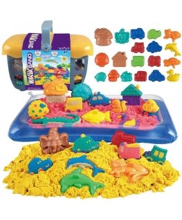 WOOPIE kinetinis smėlis 0,8kg rinkinys krepšelyje su formelėmis + baseinas