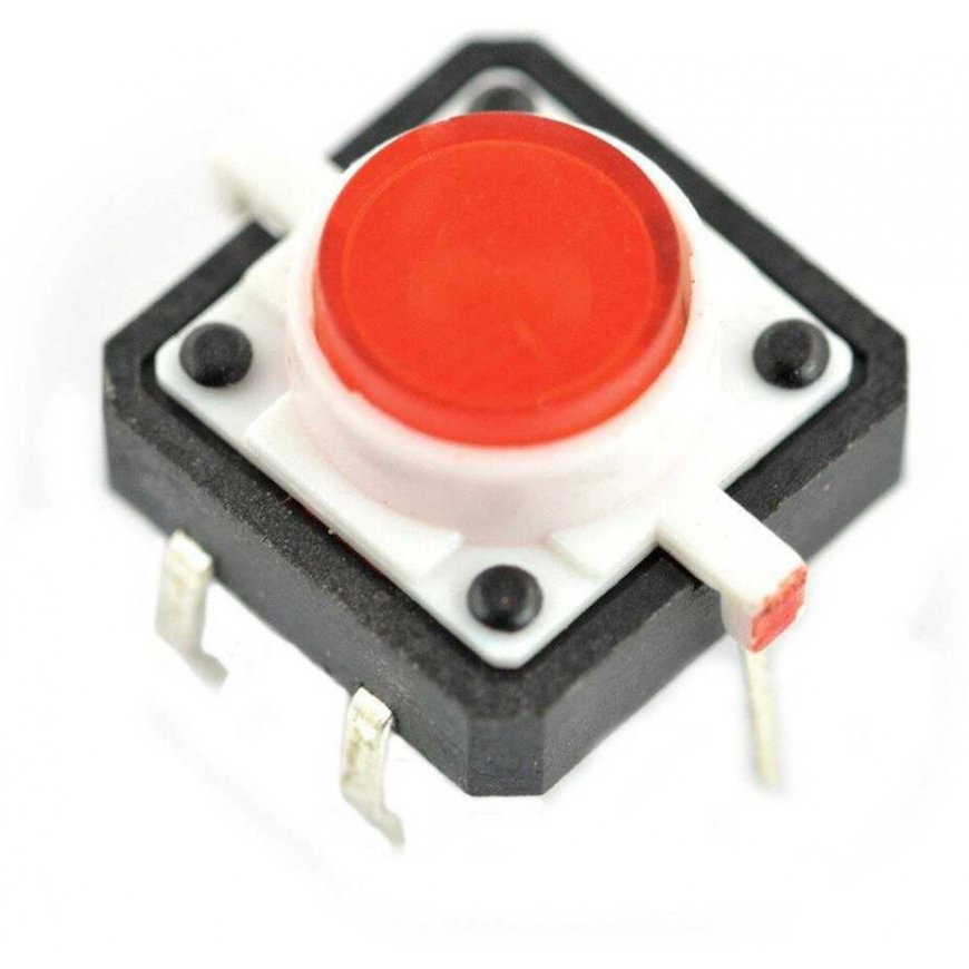 OEM Tactical Button 12x12, 7mm THT 6 Contacts - Red Lighting - 5 pcs