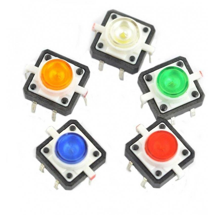 OEM Tactical Button 12x12, 7mm THT 6 Contacts - Red Lighting - 5 pcs – 2