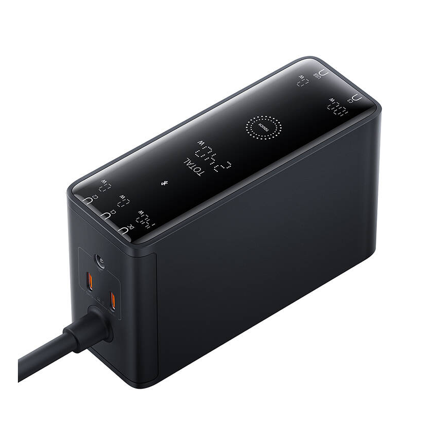 Baseus GaN Digital Charger, 3x USB-C + USB + DC, 240 W + 1 m cable (black) – 3