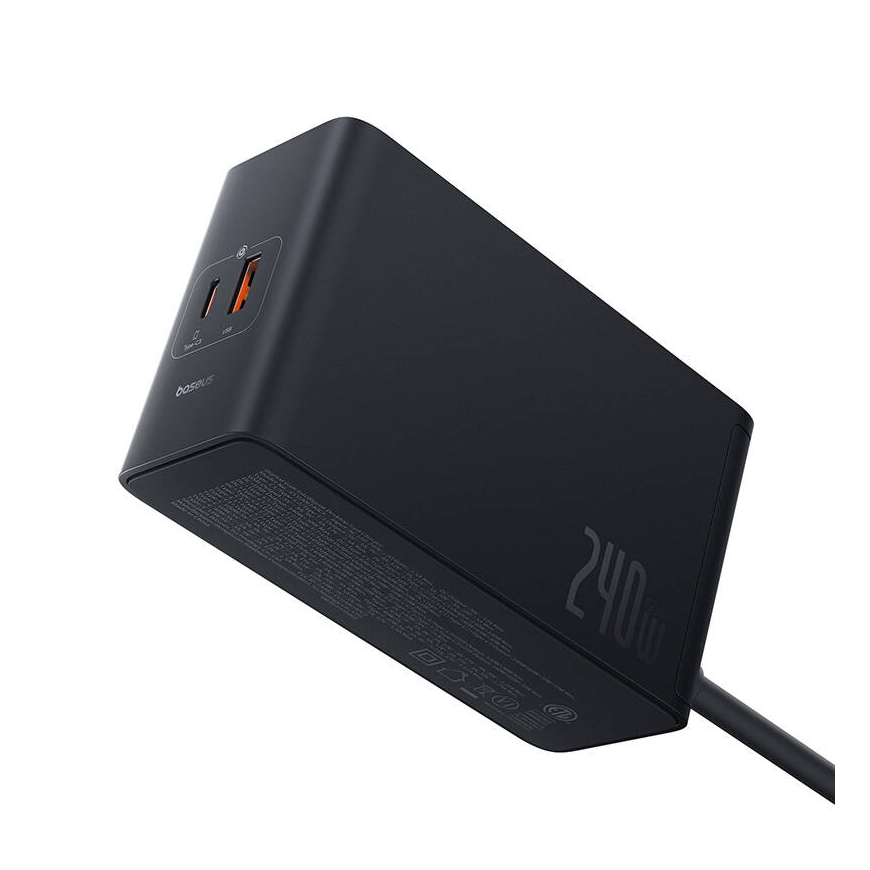 Baseus GaN Digital Charger, 3x USB-C + USB + DC, 240 W + 1 m cable (black) – 4