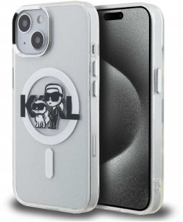 Karl Lagerfeld IML Glitter Karl and Choupette Sketch MagSafe Case for iPhone 15 Transparent