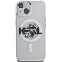 Dėklas Karl Lagerfeld IML Blizgučiai Karl ir Choupette Eskizas MagSafe dėklas iPhone 15 Skaidrus