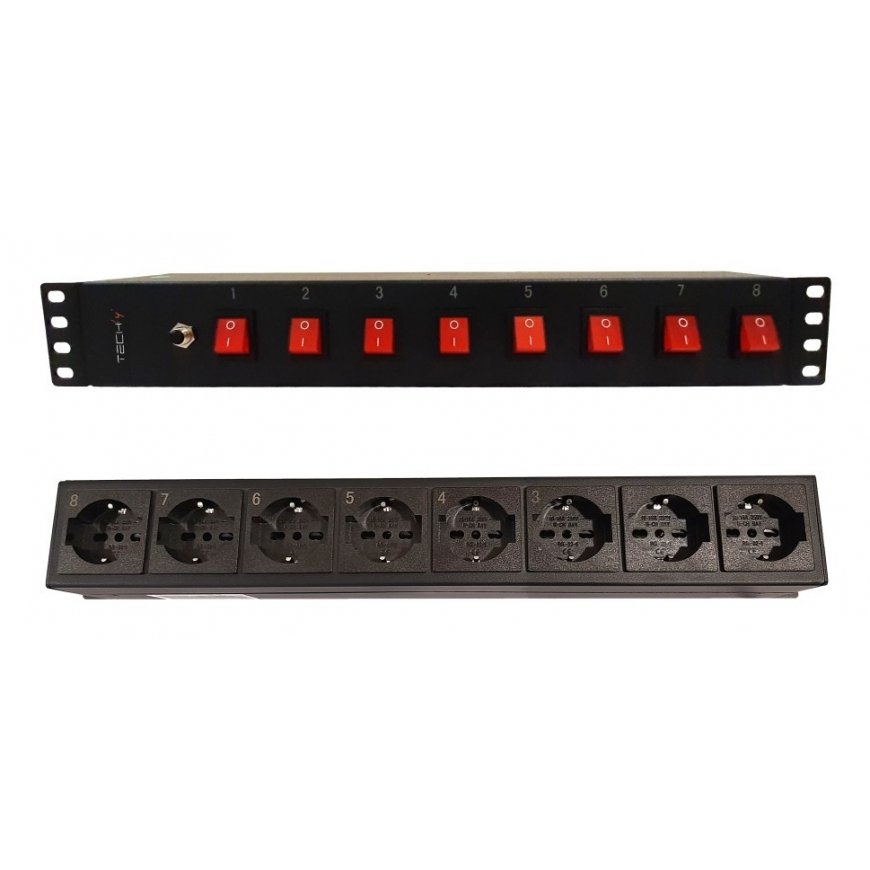 Techly I-CASE STRIP-815I блок распределения питания 8 розетка(и) 1.5U Черный