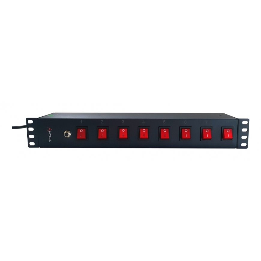Techly 8 ways 19" Rack Power Strip with 8 ON/OFF Switches 1.5U – 4