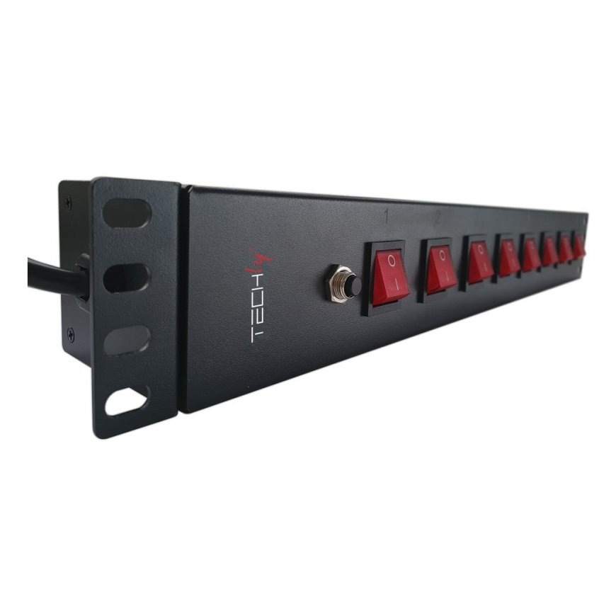 Techly 8 ways 19" Rack Power Strip with 8 ON/OFF Switches 1.5U – 5