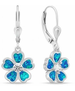 Brilio Silver Silver Hanging Earrings, Flowers with Blue Opals EA1097WB