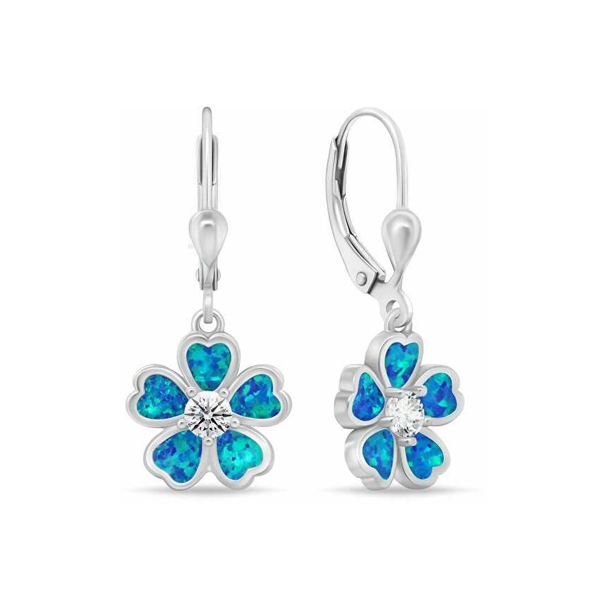 Brilio Silver Silver Hanging Earrings, Flowers with Blue Opals EA1097WB