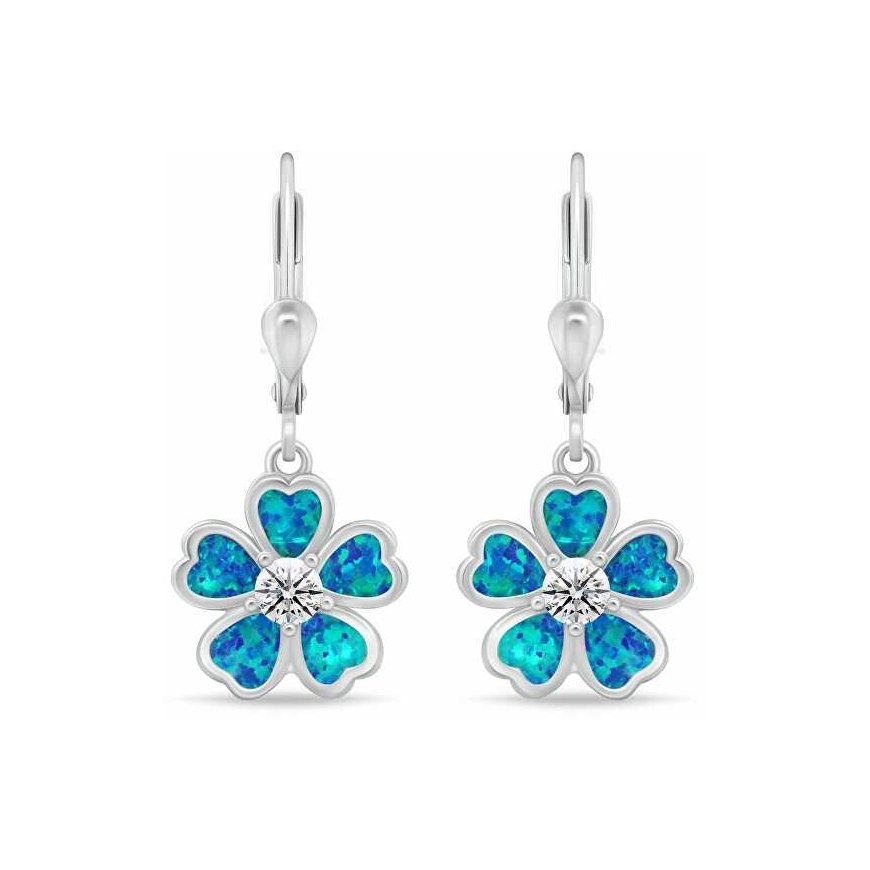 Brilio Silver Silver Hanging Earrings, Flowers with Blue Opals EA1097WB – 2