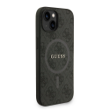 „Guess“ PU ādas 4G krāsains gredzenveida siksniņa „MagSafe“ vāciņš, kas paredzēts „iPhone 14“ (melns)