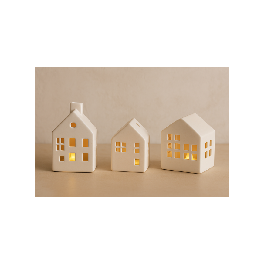 Home Styling Collection Ceramic LED SCANDI houses, 3 light decorations – 4