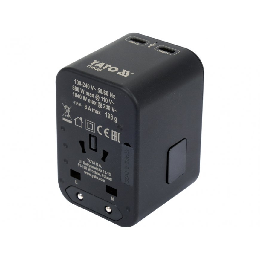 YT. KELIONIŲ ADAPTERIS UNIW. USB/USB-C 65W