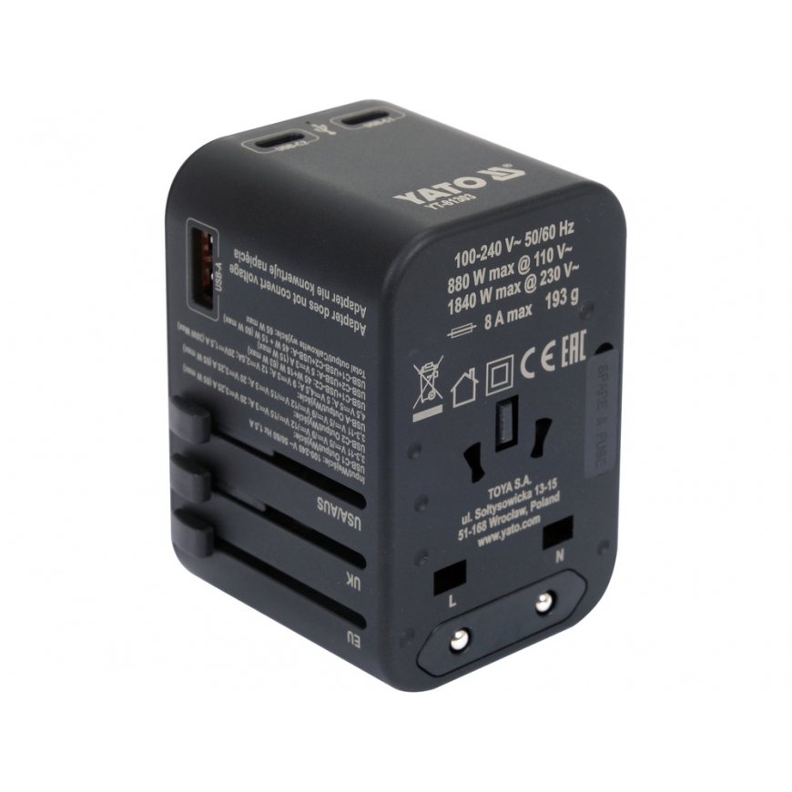 YT. REISIADEAPTER UNIV. USB/USB-C 65W – 2