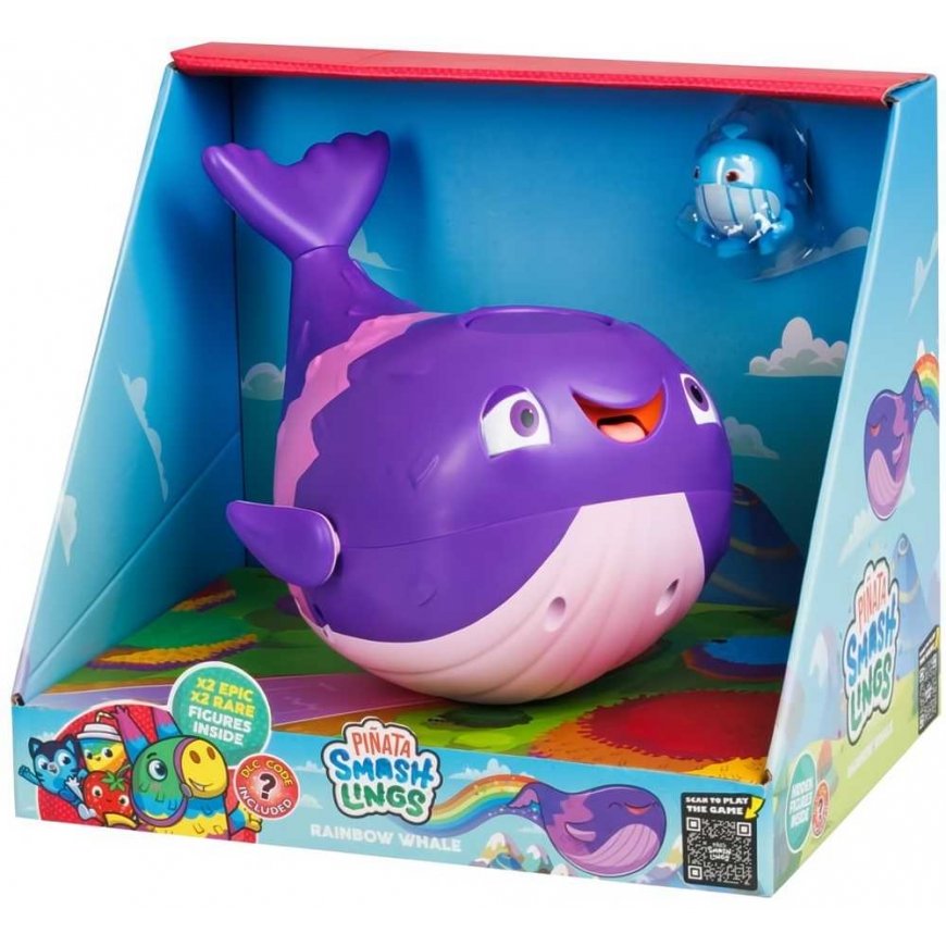 RAINBOW "SmashLings" rainbow whale piñata set + 4 rainbow whale figurines
