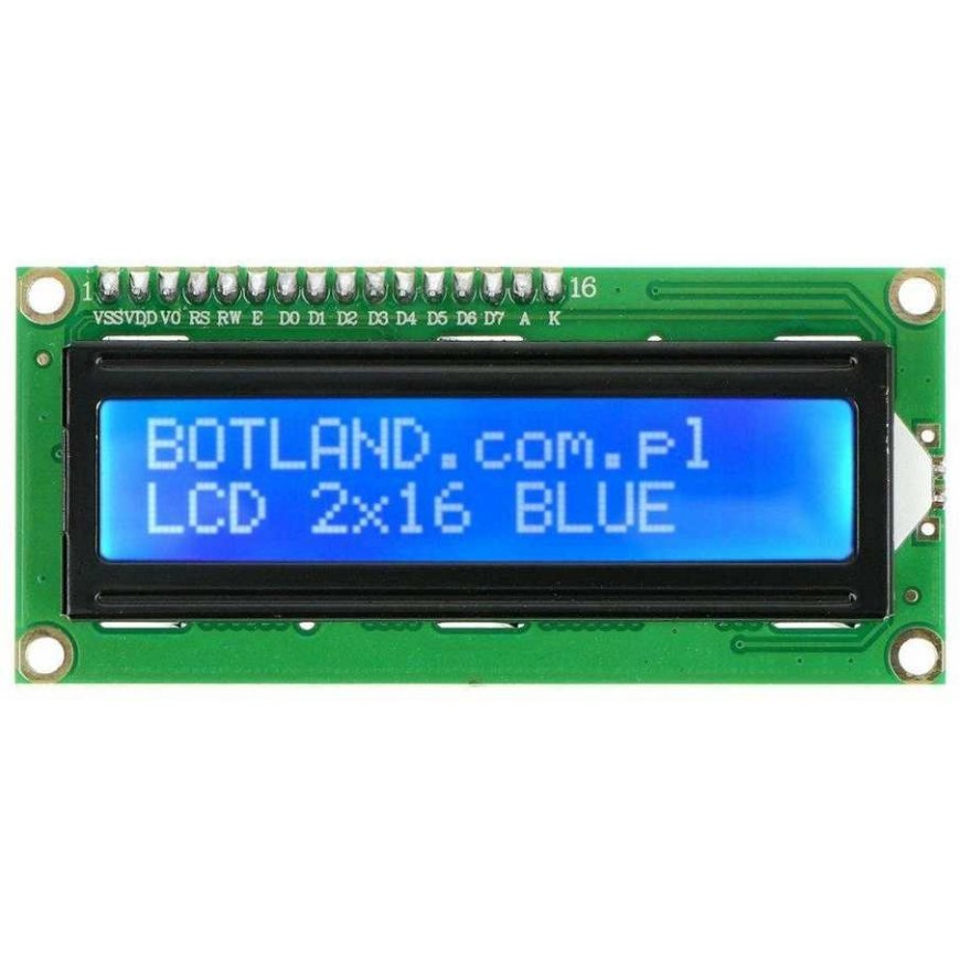 LCD ekraan 2x16 sümbolit sinine koos ühendustega - justPi