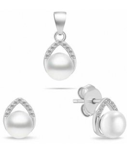 Brilio Silver Рафинированный серебряный набор украшений с жемчугом SET290W (серьги, кулон)