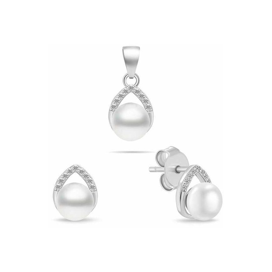 Brilio Silver Refined silver jewelry set with pearls SET290W (earrings, pendant)