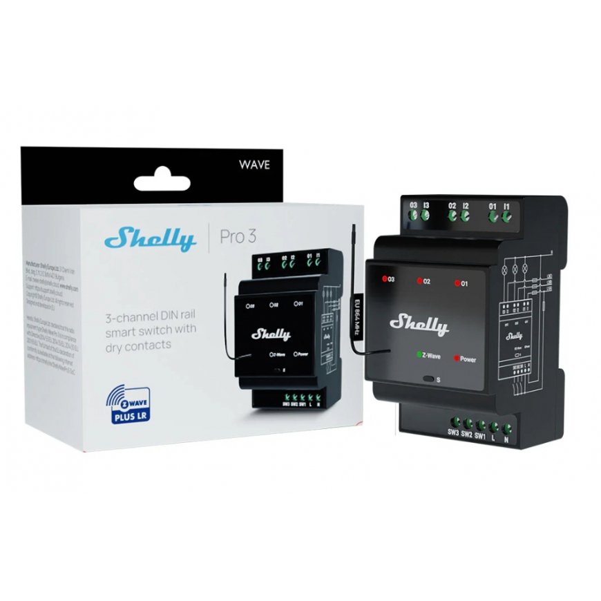 Shelly Wave PRO 3 jaudas relejs Melns – 3