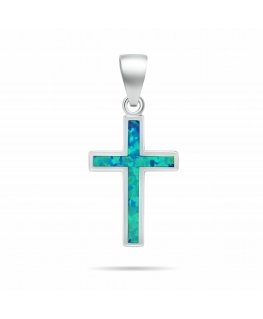 Brilio Silver Silver cross pendant with green-blue synthetic opal PT141WB