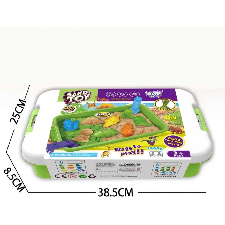 WOOPIE Kinetinis Smėlis 1,5kg XXL ZOO Safari Rinkinys su Formelėmis – 4