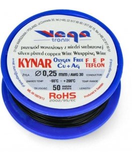 Vega Tronik Kynar hõbedaga kaetud vase kogumiskaabel - 0,25 mm / AWG 30 - must - 50 m
