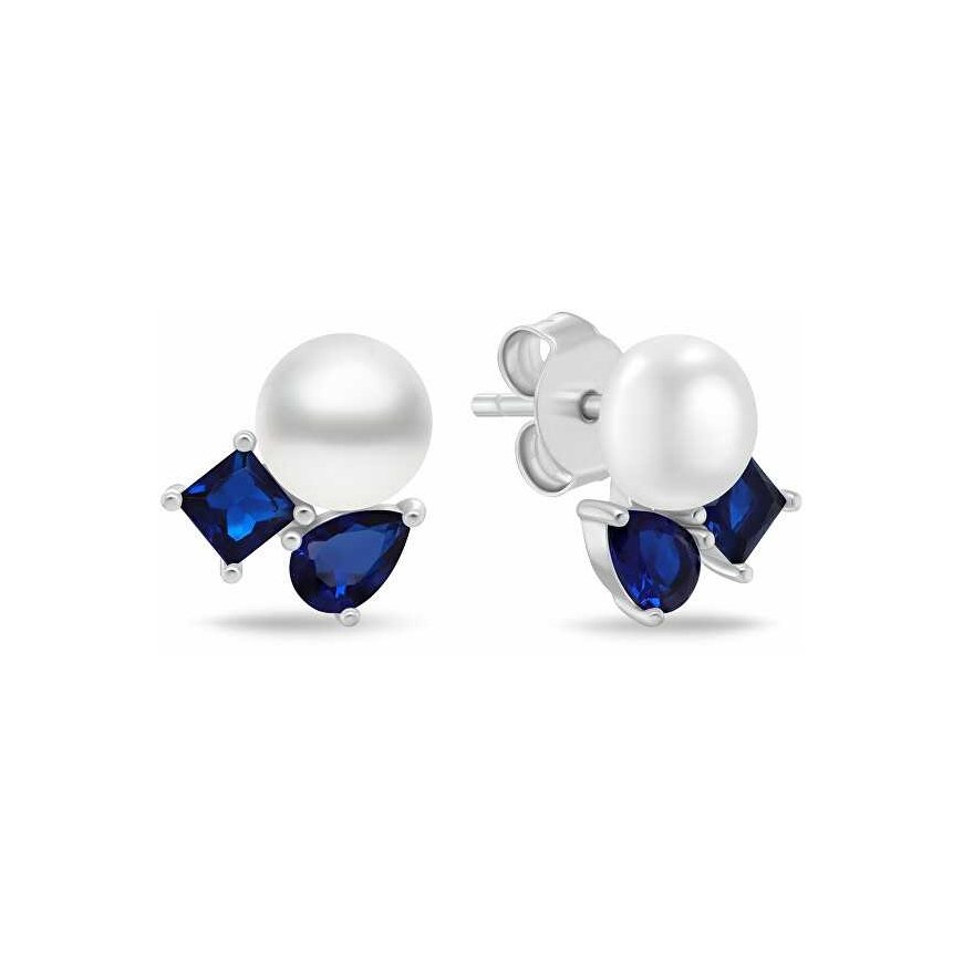 Brilio Silver Subtle silver earrings with blue zircons and pearls EA1190WB