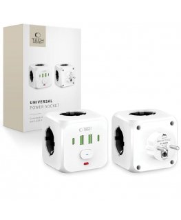 ЭЛЕКТРИЧЕСКАЯ РОЗЕТКА TECH-PROTECT PCL3X4 С 2 USB, 2 TYPE-C И 3 РОЗЕТКАМИ БЕЛАЯ