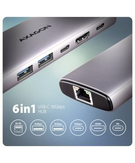 Axagon HMC-6G2L dokstacija Vadu USB 3.2 Gen 2 (3.1 Gen 2) Type-C Alumīnijs