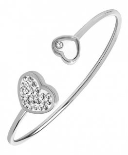 Sturdy steel bracelet with steel / transparent hearts