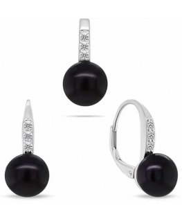 Brilio Silver Charming silver jewelry set with dark pearls SET291WBC (earrings, pendant)
