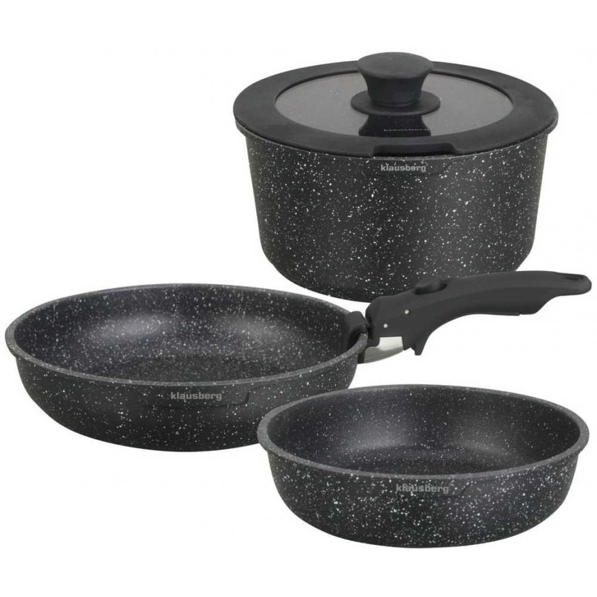 COMPLETE SET OF MARBLE COATED NON-STICK PANS 5-PIECE KLAUSBERG KB-7858