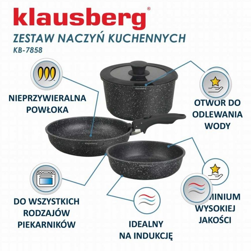 COMPLETE SET OF MARBLE COATED NON-STICK PANS 5-PIECE KLAUSBERG KB-7858 – 3