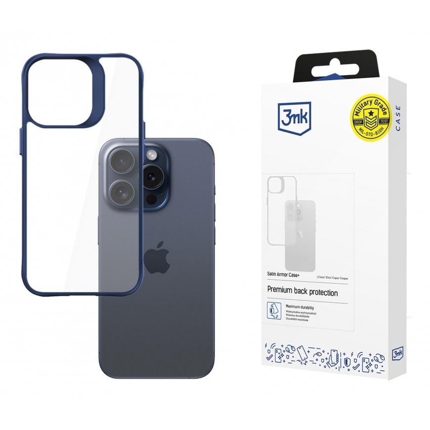 3MK Satin Armor Case+ mobilo telefonu apvalks 15,5 cm (6.1") Aploksne Zils, Caurspīdīgs