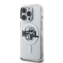 „Karl Lagerfeld IML Glitter Karl ja Choupette Sketch MagSafe“ kate, mõeldud „iPhone 16 Pro“ jaoks, läbipaistev