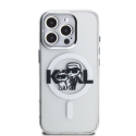 „Karl Lagerfeld IML Glitter Karl ja Choupette Sketch MagSafe“ kate, mõeldud „iPhone 16 Pro“ jaoks, läbipaistev