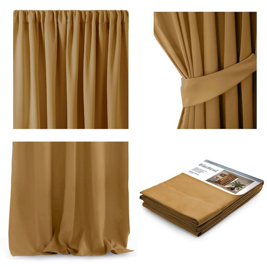 AmeliaHome CURT/AH/BLACKOUT/PLEAT/MUSTARD/140X270/1PC