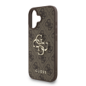 Guess PU 4G Metal Logo Strap dėklas skirtas Apple iPhone 16 rudos spalvos Guess PU 4G Metal Logo Strap dėklas skirtas Apple iPhone 16 rudos spalvos