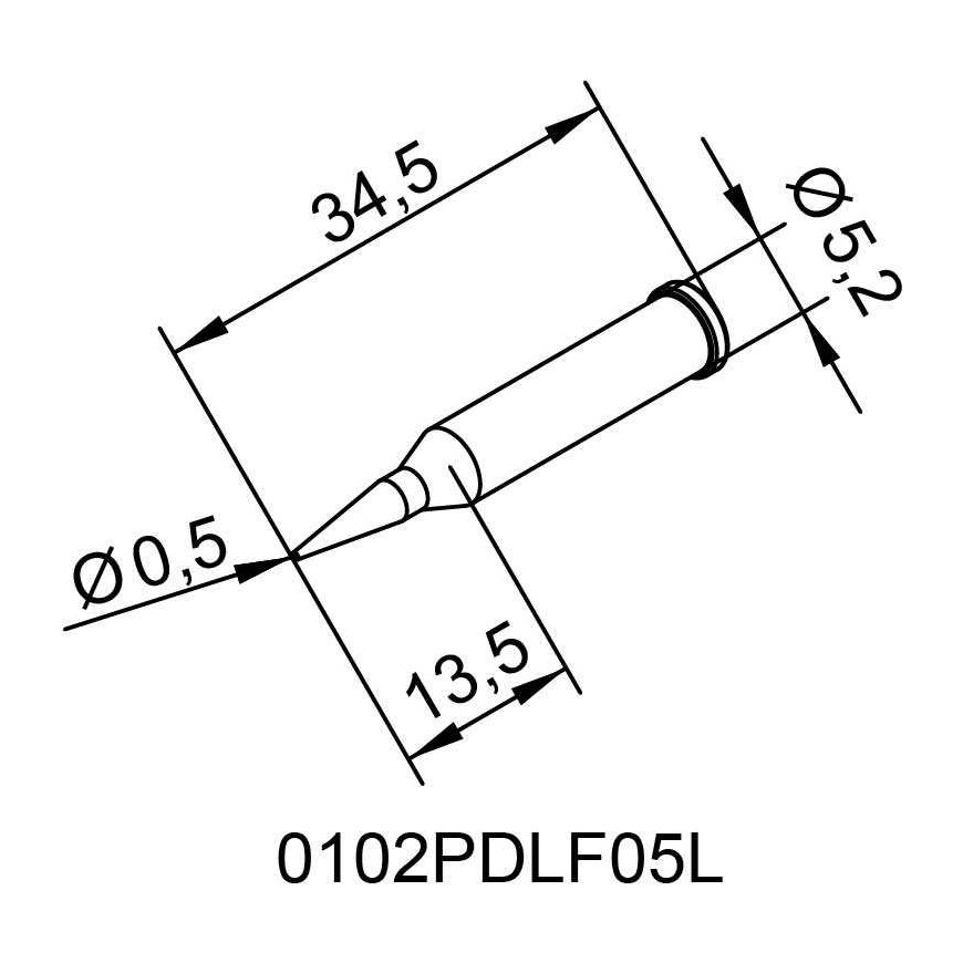 ERSADUR tip, extended 0.5mm/0.020in, for ERSA soldering iron