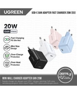 Ugreen X512 20W GaN 1x USB-C sieninis įkroviklis - Mėlyna