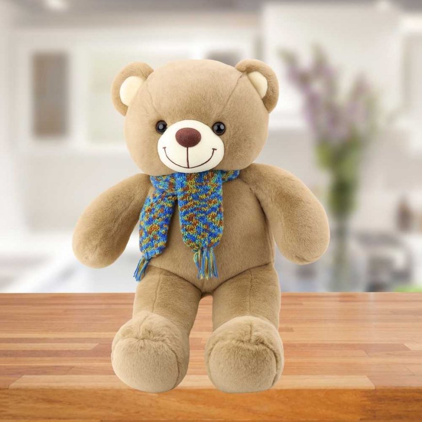 Lean Toys Plušinis lācis ar krāsainu šalli, 55 cm – 2