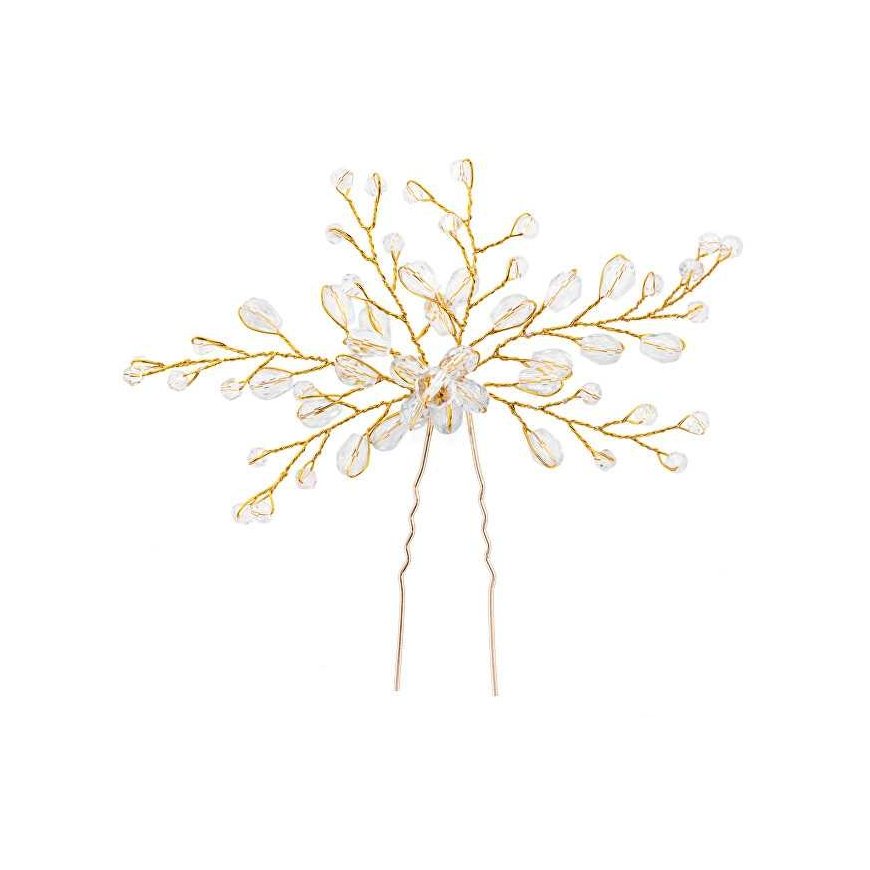 Decorative golden hair clip with beads