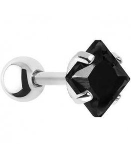 Trolley Steel earring with a black crystal square