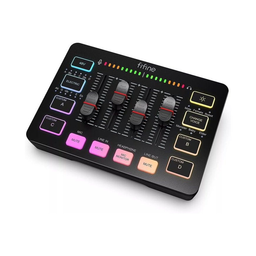 Fifine SC3 äänimikseri RGB | Suoratoisto | XLR | 48V | Laulu musta